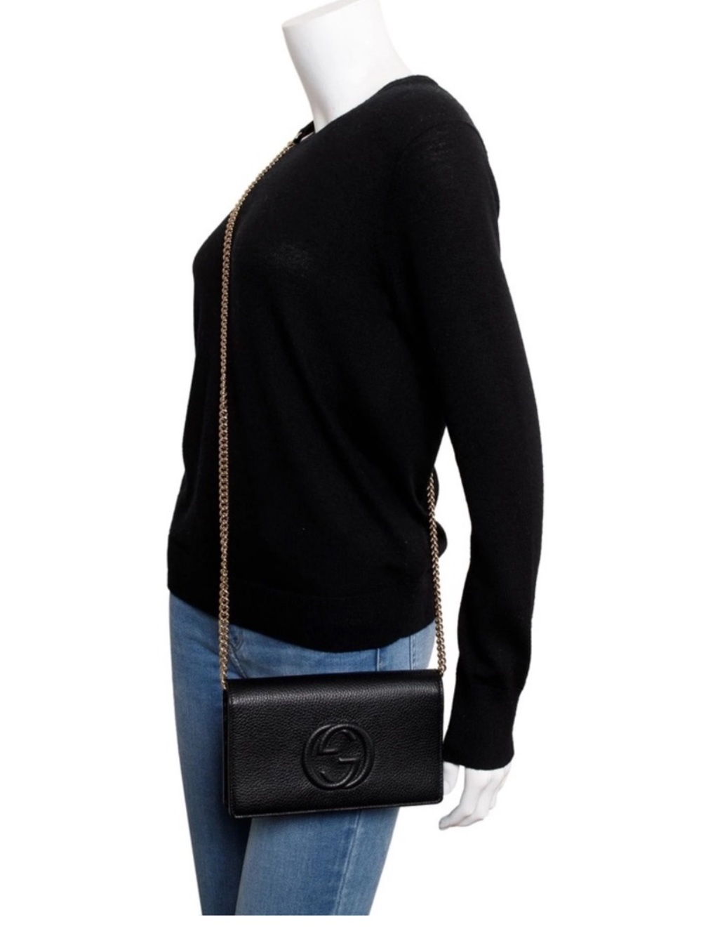 GUCCI Black Pebbled Calfskin Soho Crossbody Bag